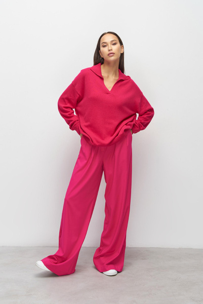 Поло из кашемира с длинным рукавом (фуксия)